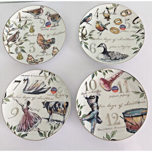 Set of 4 Better Homes and Gardens 12 Days of Christmas Porcelain Salad Plates